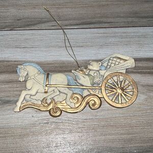Napco hand painted ornament horse and buggy baby vintage blue gold Christmas